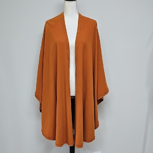 Ellen Tracy Warm Orange Wool Blend Poncho One Size - Picture 1 of 6